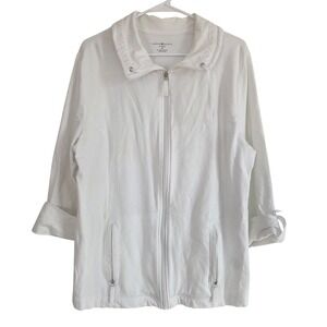 Karen Scott Sport White Full Zip Collared Jacket Sweatshirt Women's XL